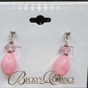Becky's Romance Pretty in  Pink Glass Bead Pierced Earrings Brand‎ New
